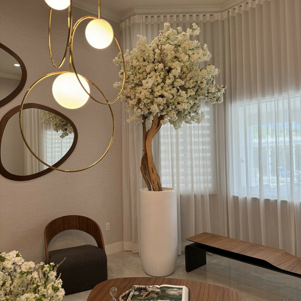 Matte beige Saint-Tropez vase with white cherry blossoms