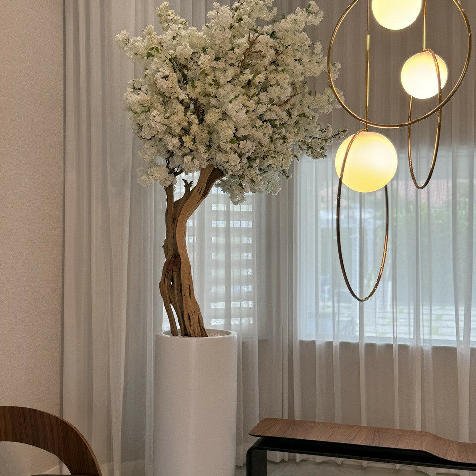 Matte beige Saint-Tropez vase with white cherry blossoms