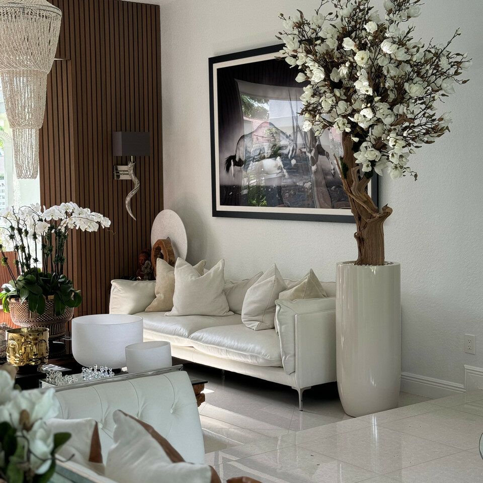 White magnolia in St. Tropez pot, beige glossy